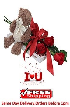 Bear, Chocolate and 3 Rose